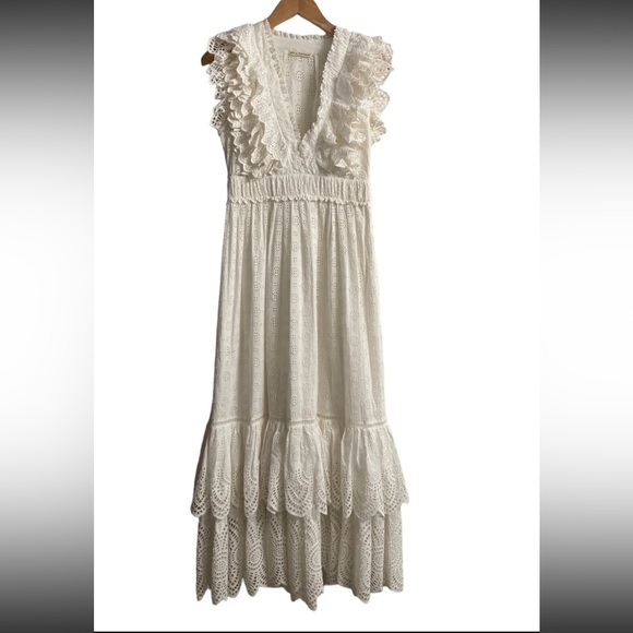 Ulla Johnson - Demna Dress in Pristine White Eyelet Maxi Size 2  GORGEOUS V-neck - Picture 4 of 12